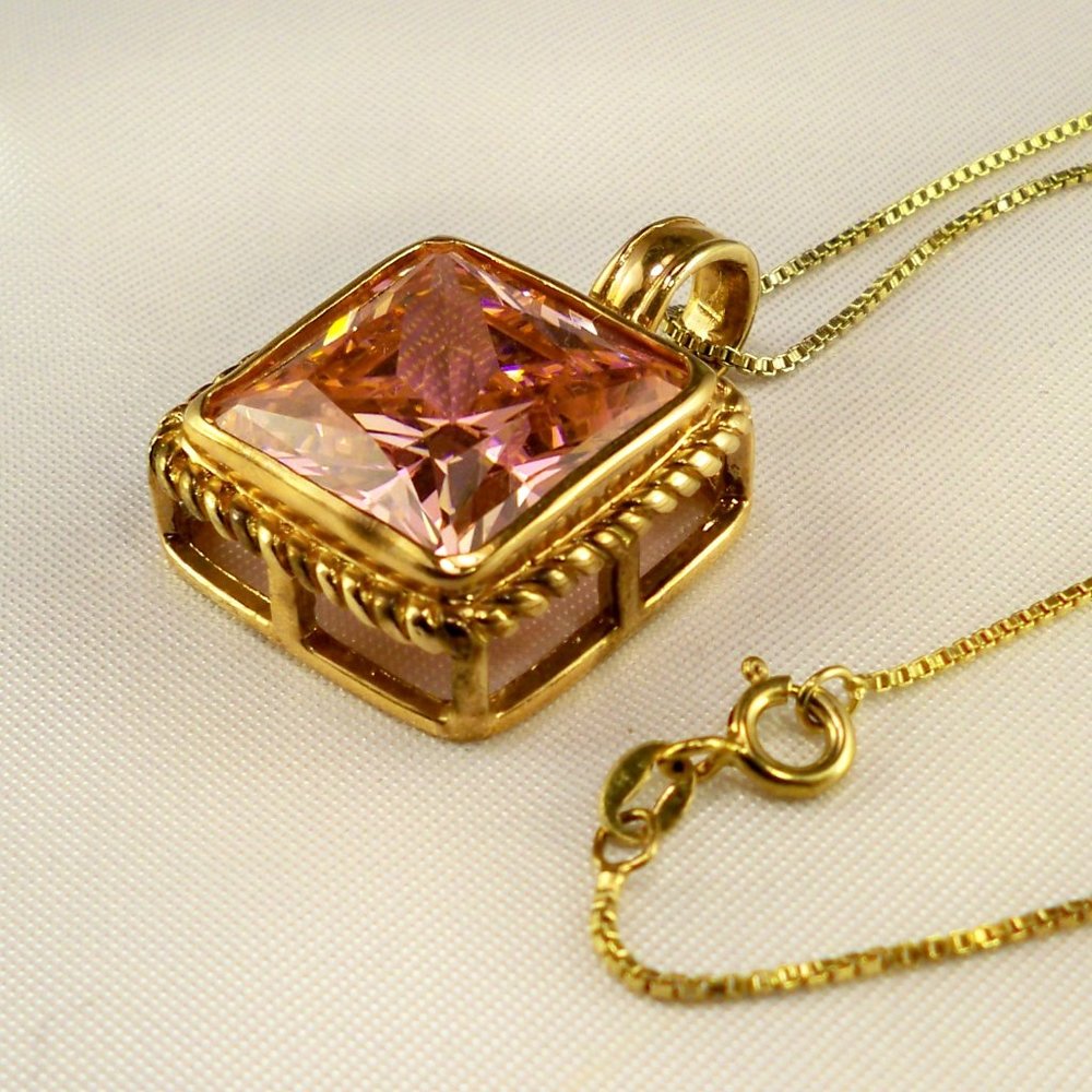 NEW Pink Crystal Gold, Box Chain Designer Necklace